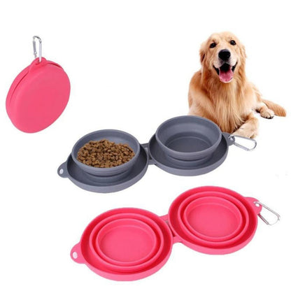 Rubber Foldable Double Bowl Pet Feeding Bowl Pets Supplies Dog Bowls