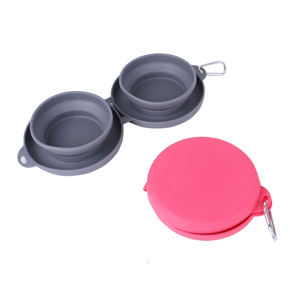 Rubber Foldable Double Bowl Pet Feeding Bowl Pets Supplies Dog Bowls
