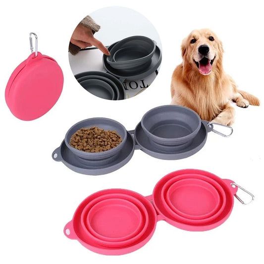 Rubber Foldable Double Bowl Pet Feeding Bowl Pets Supplies Dog Bowls