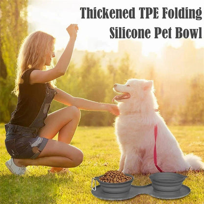 Rubber Foldable Double Bowl Pet Feeding Bowl Pets Supplies Dog Bowls