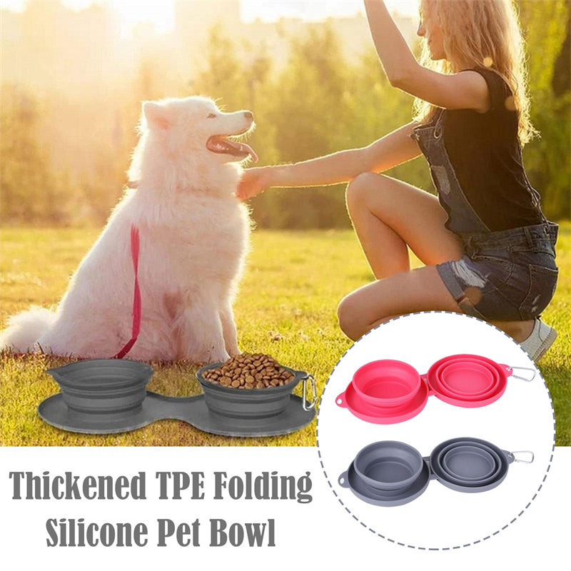 Rubber Foldable Double Bowl Pet Feeding Bowl Pets Supplies Dog Bowls
